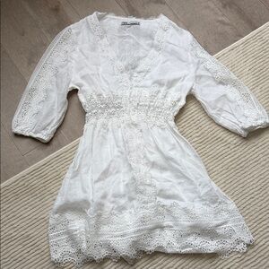Zara White Crochet Detail Mini Dress